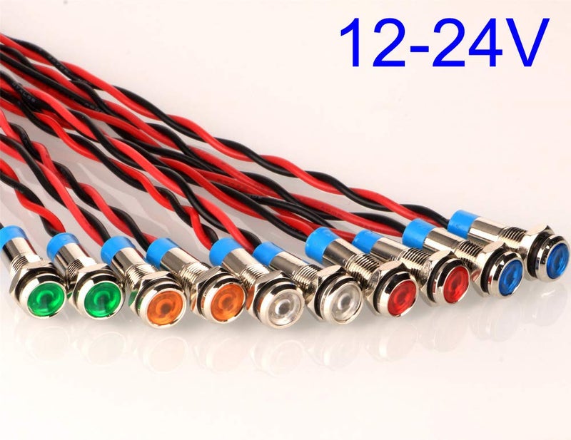 Gebildet 10pcs 6mm 1/4" AC/DC 12-24V LED Metal Indicator Light Waterproof Signal Lamp Pilot Dash Directional Car Truck Boat with Wire - Image 4